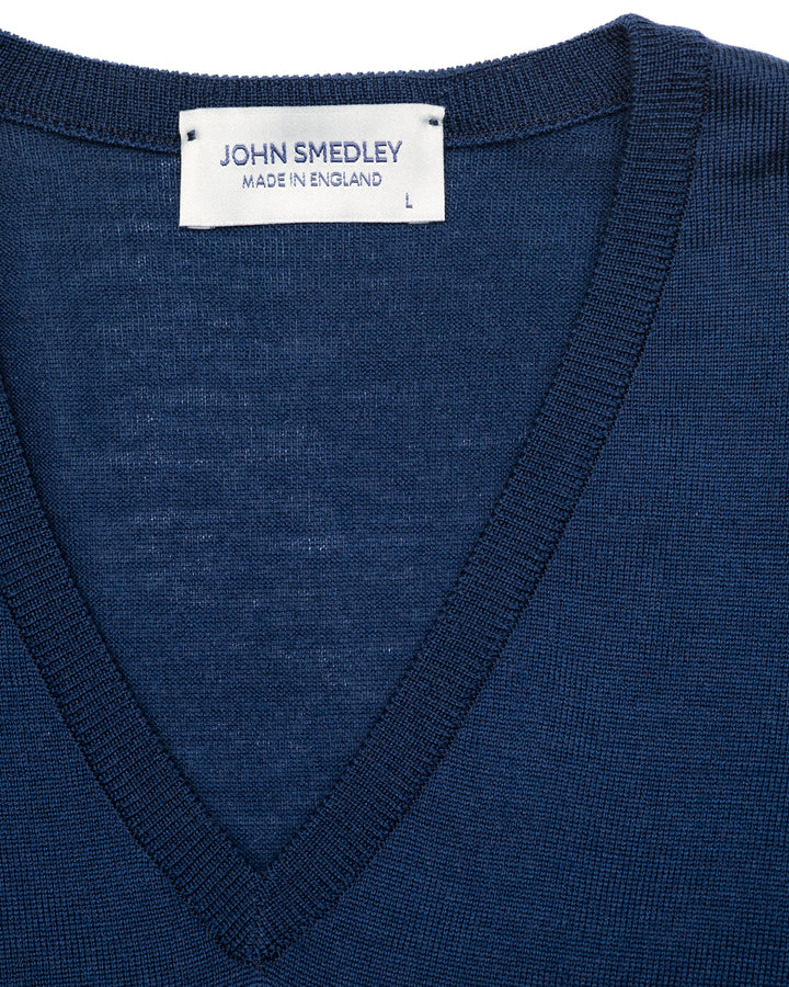 Bobby Merino Wool V-Neck Jumper - Hemingway Blue