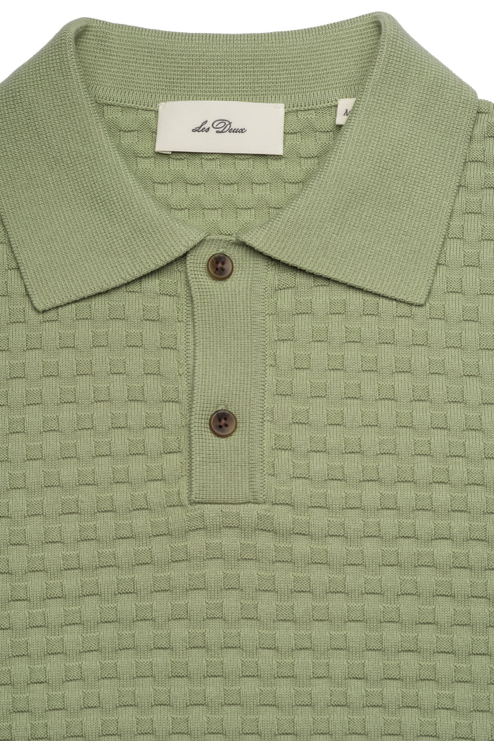 Billy Weave Knitted LS Polo - Tea Green
