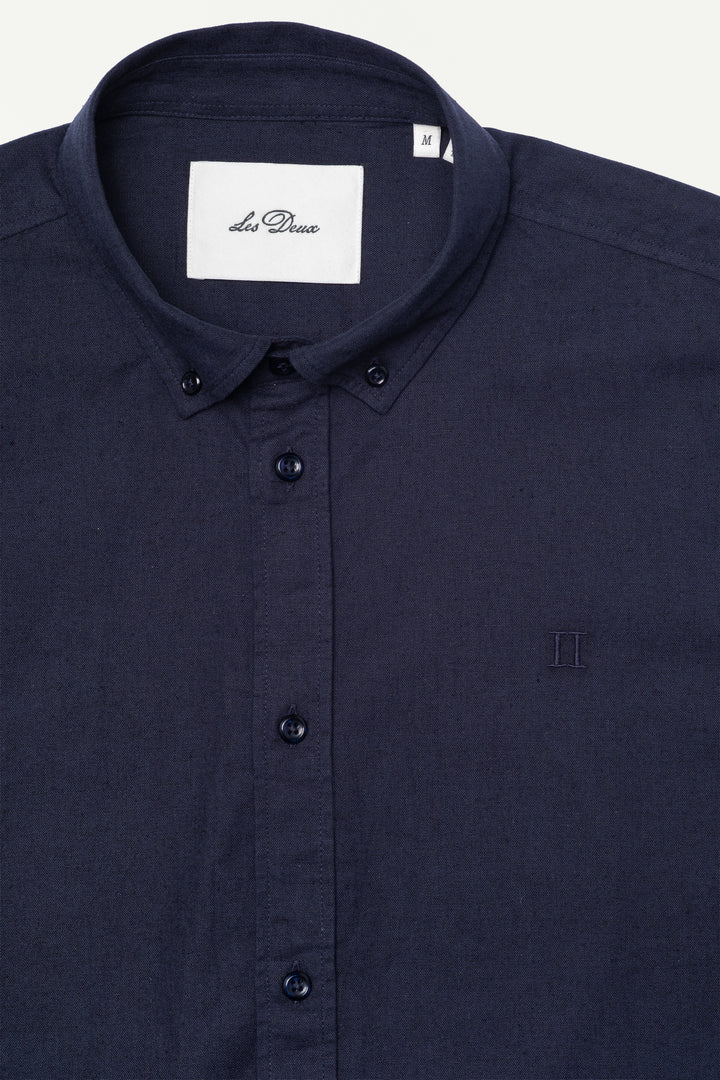 Konrad Cotton Linen Short-Sleeve Shirt - Dark Navy