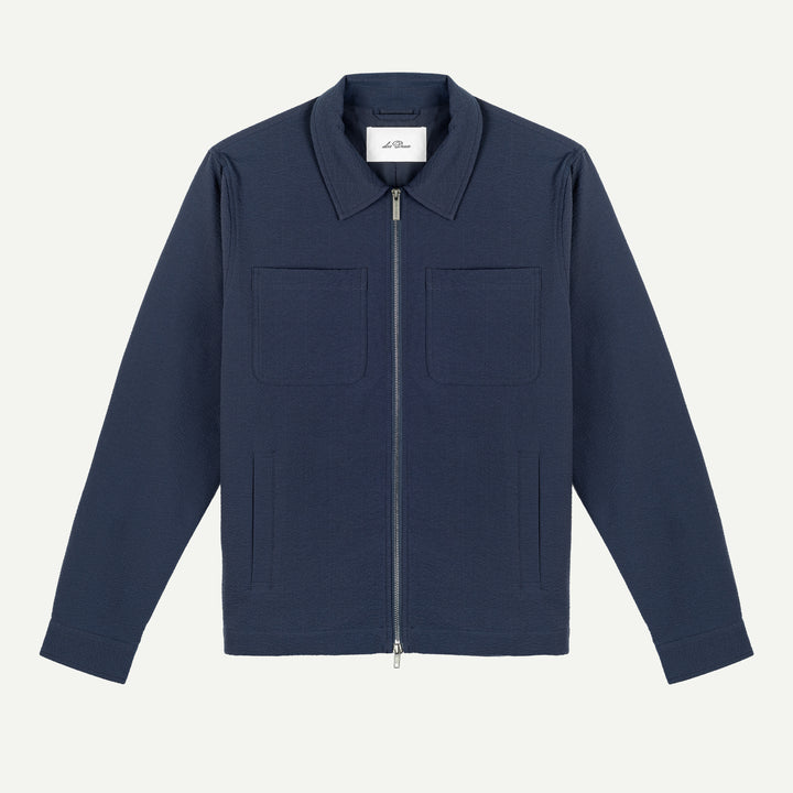 Marseille Seersucker Zipper Jacket - Dark Navy