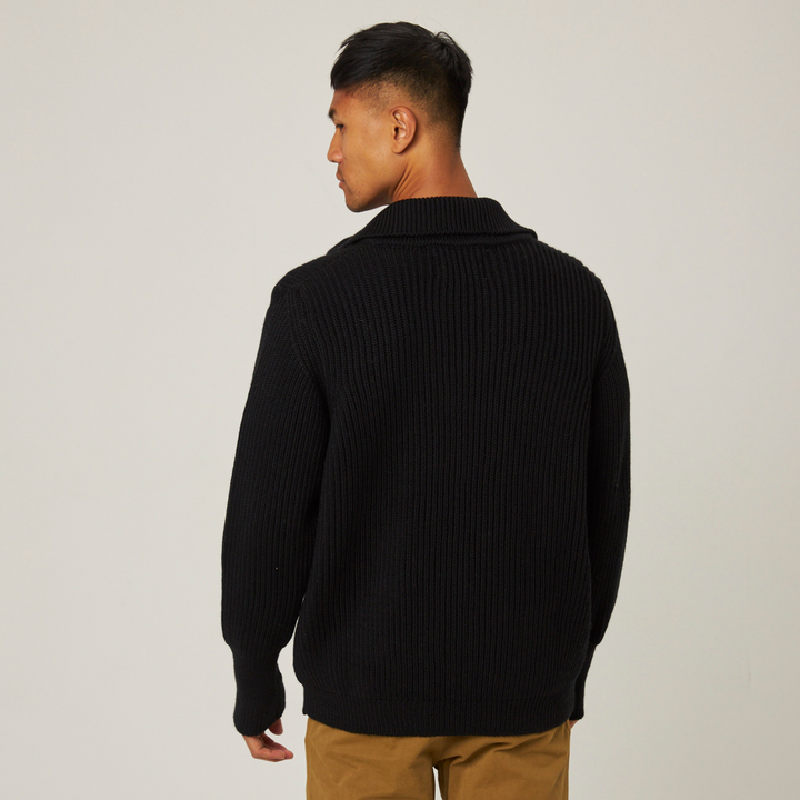 Peregrine Fisherman Cardigan Black Model Back