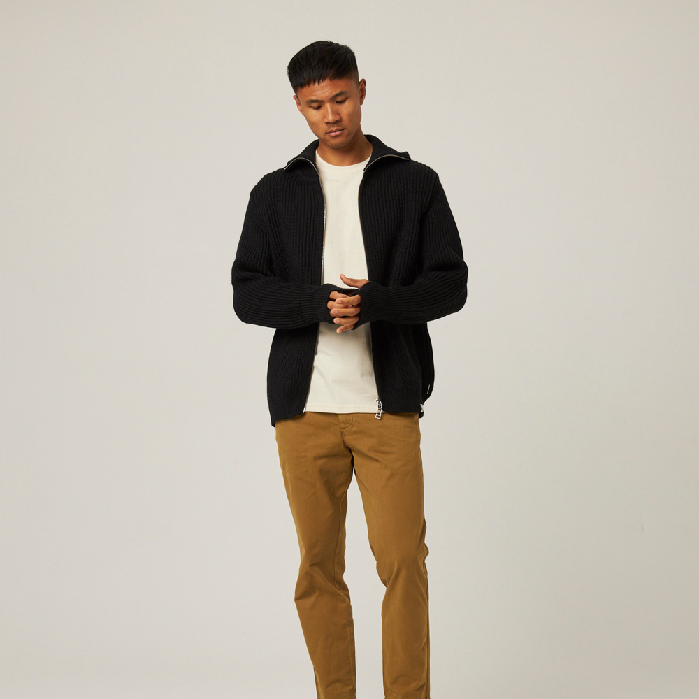 Peregrine Fisherman Cardigan Black Model Pose