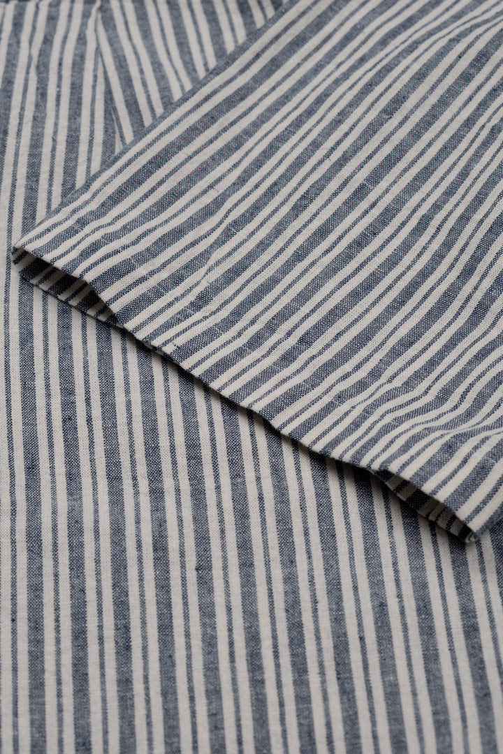 Stripe Cotton-Linen Short Sleeve Shirt - Dark Denim