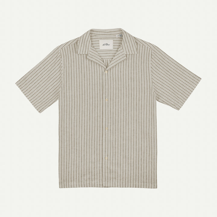 Stripe Cotton-Linen Short Sleeve Shirt - Dark Sand