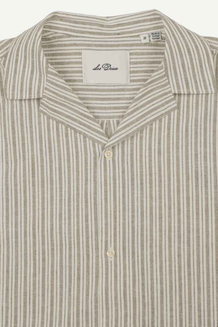 Stripe Cotton-Linen Short Sleeve Shirt - Dark Sand