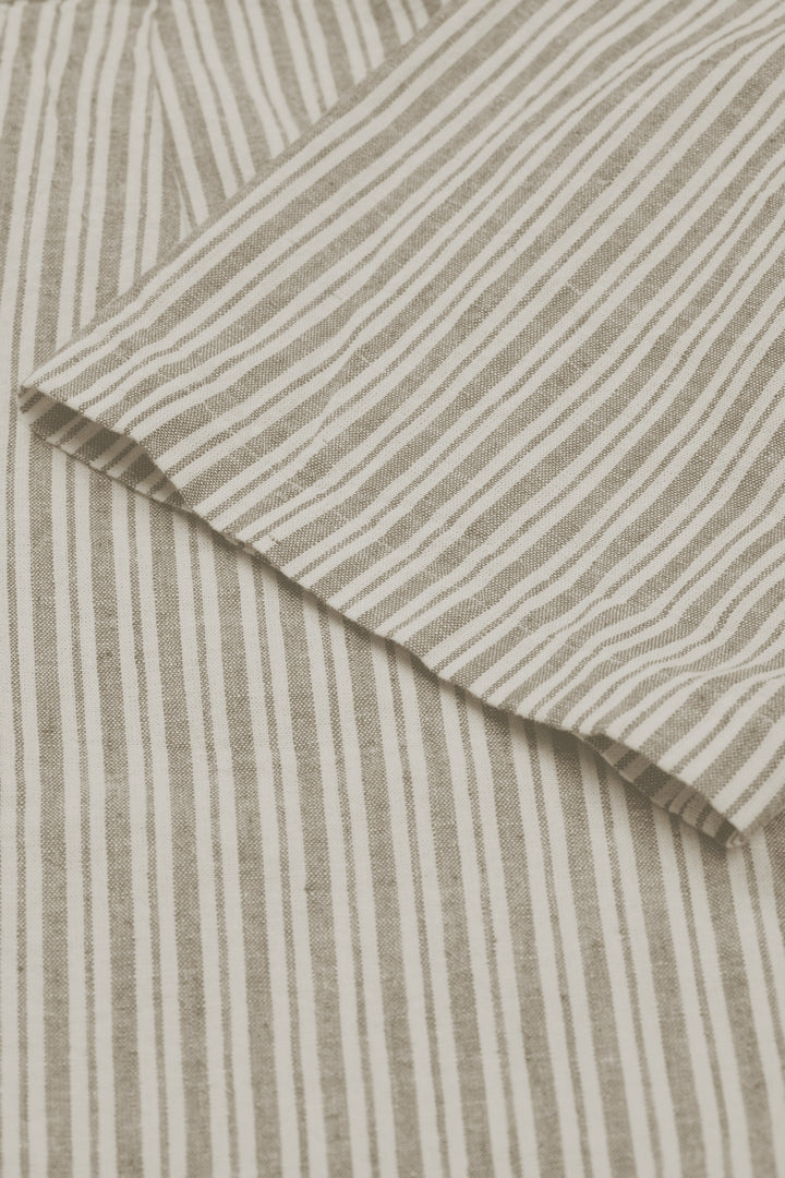 Stripe Cotton-Linen Short Sleeve Shirt - Dark Sand